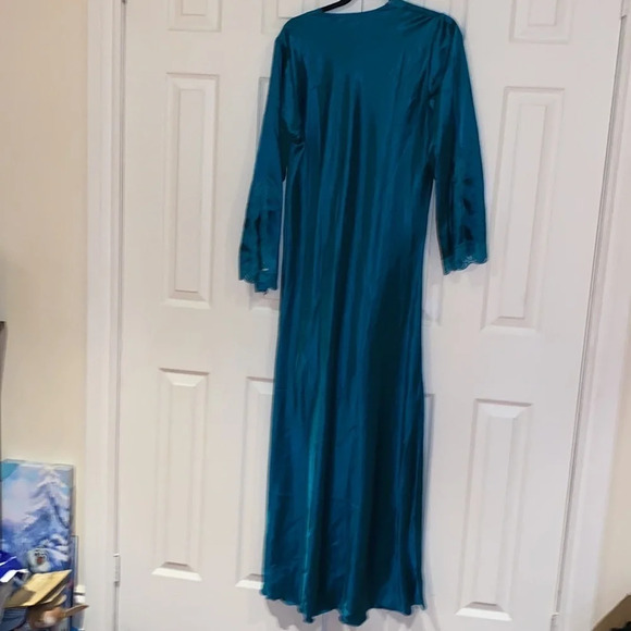 Vintage Teal Olga style lace trim long sleeve  night dress Sz M - Picture 6 of 16